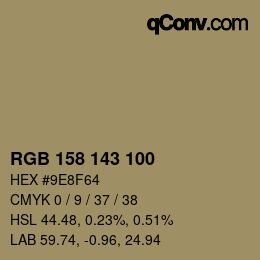 カラーコード: RGB 158 143 100 | qconv.com