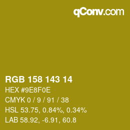 Color code: RGB 158 143 14 | qconv.com