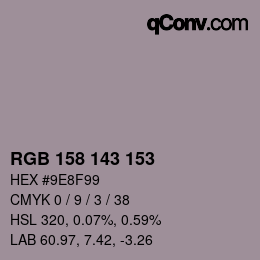 颜色代码: RGB 158 143 153 | qconv.com
