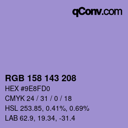カラーコード: RGB 158 143 208 | qconv.com
