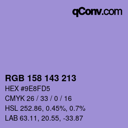 颜色代码: RGB 158 143 213 | qconv.com