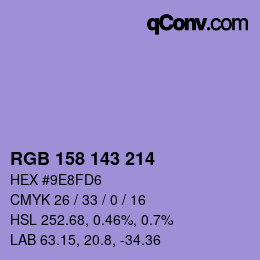 Color code: RGB 158 143 214 | qconv.com