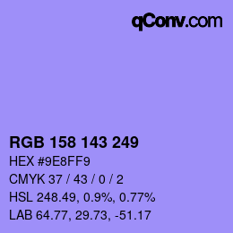 Color code: RGB 158 143 249 | qconv.com