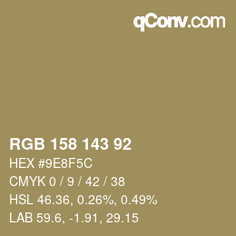 Color code: RGB 158 143 92 | qconv.com