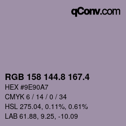 カラーコード: RGB 158 144.8 167.4 | qconv.com