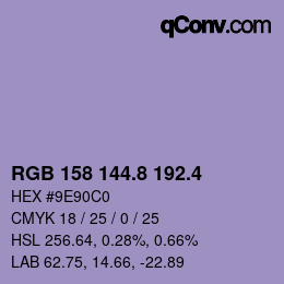 カラーコード: RGB 158 144.8 192.4 | qconv.com