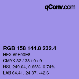 カラーコード: RGB 158 144.8 232.4 | qconv.com