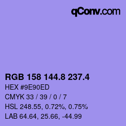 カラーコード: RGB 158 144.8 237.4 | qconv.com