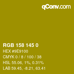 Color code: RGB 158 145 0 | qconv.com