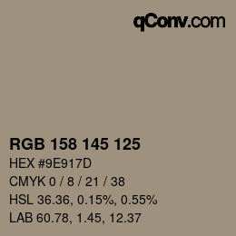 颜色代码: RGB 158 145 125 | qconv.com