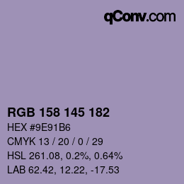 Color code: RGB 158 145 182 | qconv.com