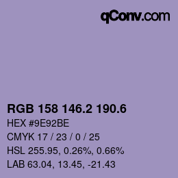 カラーコード: RGB 158 146.2 190.6 | qconv.com