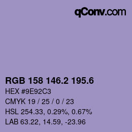 カラーコード: RGB 158 146.2 195.6 | qconv.com