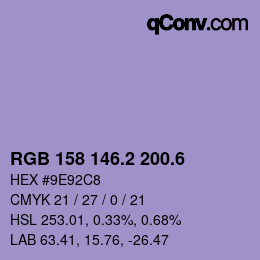 カラーコード: RGB 158 146.2 200.6 | qconv.com