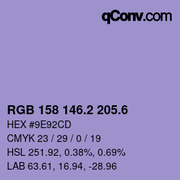 カラーコード: RGB 158 146.2 205.6 | qconv.com