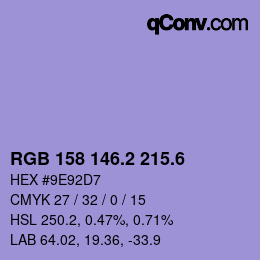 カラーコード: RGB 158 146.2 215.6 | qconv.com