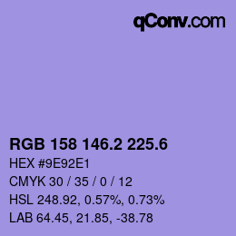 カラーコード: RGB 158 146.2 225.6 | qconv.com