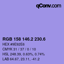 カラーコード: RGB 158 146.2 230.6 | qconv.com