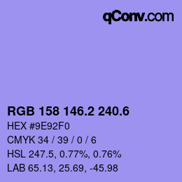 カラーコード: RGB 158 146.2 240.6 | qconv.com