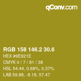 カラーコード: RGB 158 146.2 30.6 | qconv.com