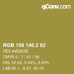 Color code: RGB 158 146.2 62 | qconv.com