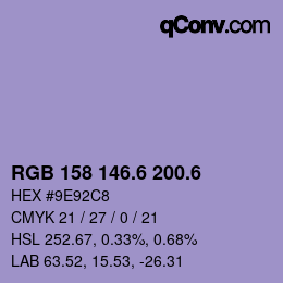 カラーコード: RGB 158 146.6 200.6 | qconv.com