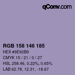 颜色代码: RGB 158 146 185 | qconv.com
