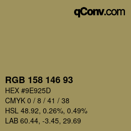 Color code: RGB 158 146 93 | qconv.com