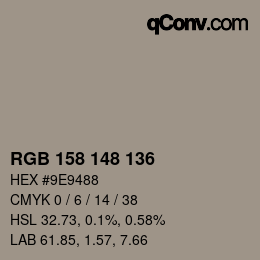 Color code: RGB 158 148 136 | qconv.com