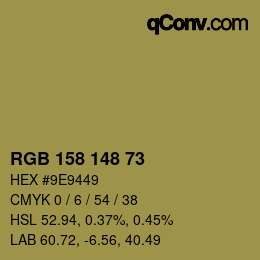 カラーコード: RGB 158 148 73 | qconv.com