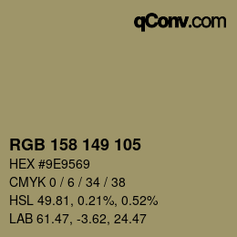 Color code: RGB 158 149 105 | qconv.com