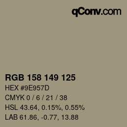 颜色代码: RGB 158 149 125 | qconv.com