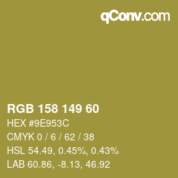 Color code: RGB 158 149 60 | qconv.com