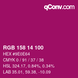 カラーコード: RGB 158 14 100 | qconv.com