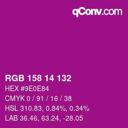カラーコード: RGB 158 14 132 | qconv.com
