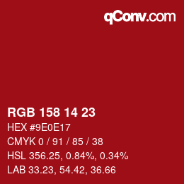 カラーコード: RGB 158 14 23 | qconv.com