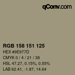 Código de color: RGB 158 151 125 | qconv.com