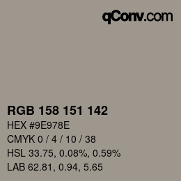 Color code: RGB 158 151 142 | qconv.com