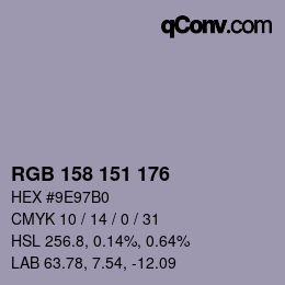 颜色代码: RGB 158 151 176 | qconv.com