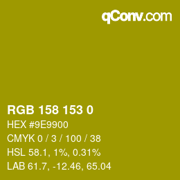 Color code: RGB 158 153 0 | qconv.com