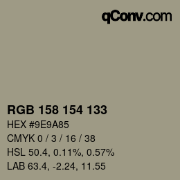 Color code: RGB 158 154 133 | qconv.com