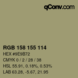 Color code: RGB 158 155 114 | qconv.com