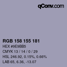 カラーコード: RGB 158 155 181 | qconv.com