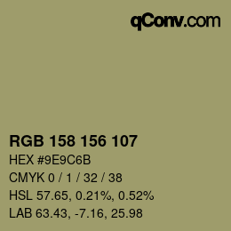 颜色代码: RGB 158 156 107 | qconv.com