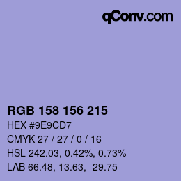 カラーコード: RGB 158 156 215 | qconv.com