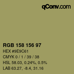 颜色代码: RGB 158 156 97 | qconv.com