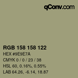Color code: RGB 158 158 122 | qconv.com