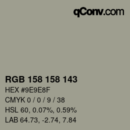 颜色代码: RGB 158 158 143 | qconv.com