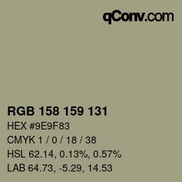 Color code: RGB 158 159 131 | qconv.com