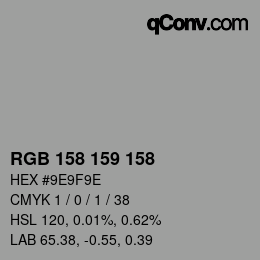 颜色代码: RGB 158 159 158 | qconv.com